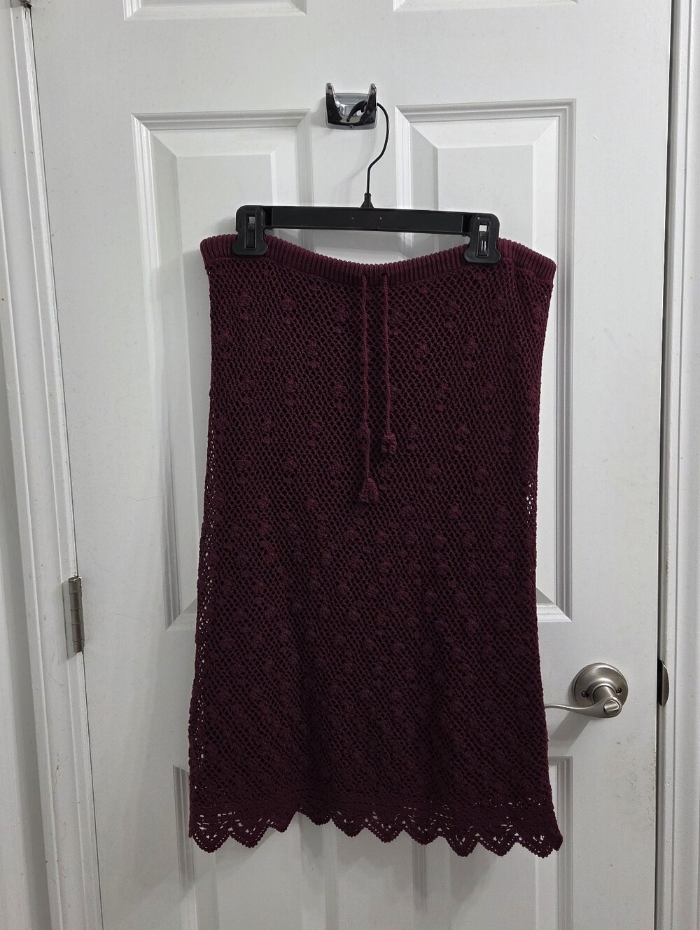 April Cornell Crochet Midi Skirt with Drawstring Waist - Burgundy